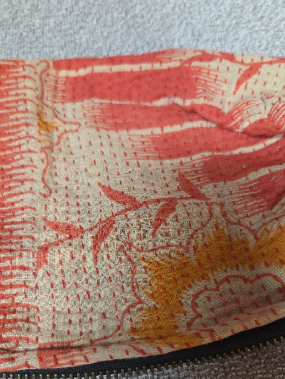 Hand Crafted Kantha Pouch Orange/Tan #44 - Picture 3 of 3